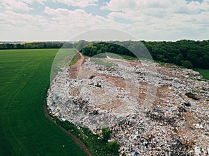 Big Garbage Dump Background. Drone Shot. Ukraine