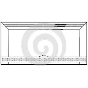 Big Glass Terrarium, paludarium glass doors. Terrarium with base cabinet, chest of drawers Contour lines drawn, drawing