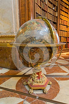 Big Globe in hall of Austrian National Library in Vienna, Austria. It is the largest library in Austria