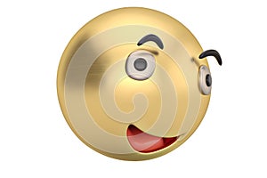 Big Gold smile emoticon.3D illustration.