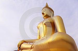 Big Golden Buddha Image at Wat Muang Muang Buddhist Temple, Ang Thong, Thailand