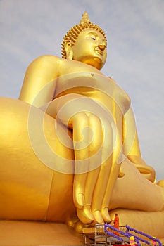 Big Golden Buddha Image at Wat Muang Muang Buddhist Temple, Ang Thong, Thailand