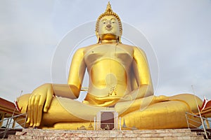 Big Golden Buddha Image at Wat Muang Muang Buddhist Temple, Ang Thong, Thailand