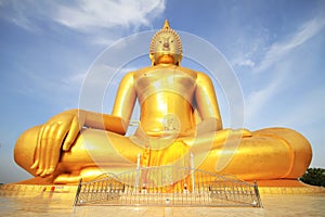 The big golden buddha statue of Wat Moung in Angthong province, photo