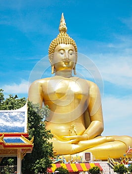 Big golden Buddha at Wat Muang of Ang Thong province