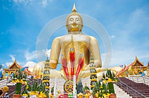 Big golden Buddha at Wat Muang of Ang Thong province Thailand