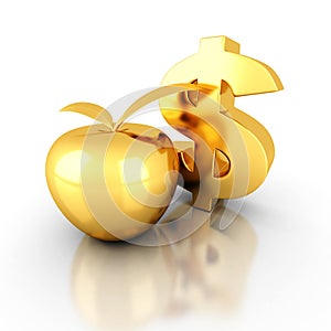 Big golden dollar symbol with apple. business success finance co
