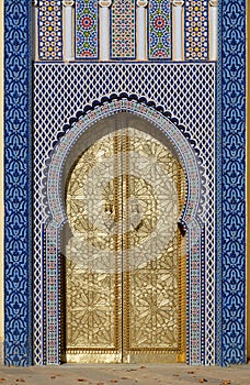 Big golden doors of the royal palace of Fes, Morocco