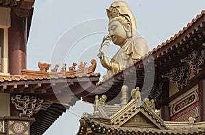 Big Golden statue goddess of Mercy Guanyin or Quan Yin statue at Fo Guang Shan Thaihua Temple