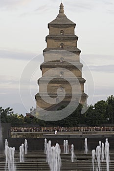 Big goose pagoda xian china day fountain