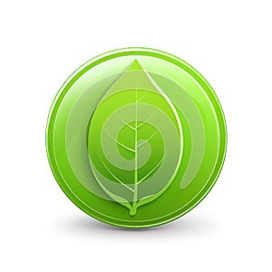 Big green button with leaf icon isolated on white created with Generative AI
