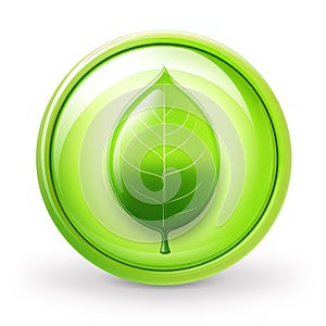 Big green button with leaf icon isolated on white created with Generative AI
