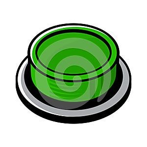 Big Green Button on White Background. Comic Book Style. Vector