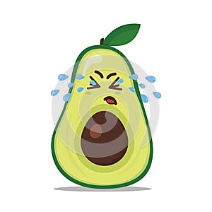 Big green crying avocado on a white background
