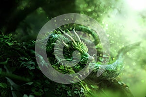 big green dragon in the forest, symbol 2024