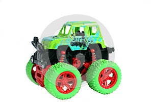 Big green monster truck toy isolated with white background, big truck, big foot