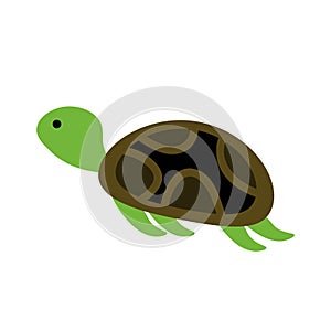 Big green sea turtle cartoon cute animal design ocean tortoise swimming in water flat vector illustration isolated on