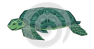 Big green sea turtle, fantasy flat Earth concept. Flat vector illustration. Colored cartoon style, isolated on white