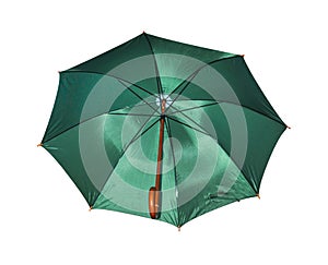 Big green umbrella on white with clipping path.