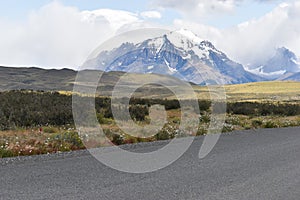 Big grey mountain in Torres del Paine National Park in Chile, Patagonia