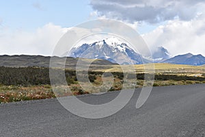 Big grey mountain in Torres del Paine National Park in Chile, Patagonia