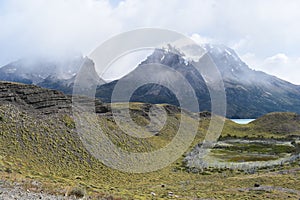 Big grey mountains in Torres del Paine National Park in Chile, Patagonia