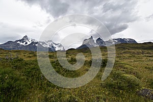 Big grey mountains in Torres del Paine National Park in Chile, Patagonia