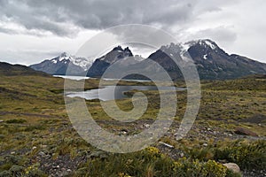 Big grey mountains in Torres del Paine National Park in Chile, Patagonia