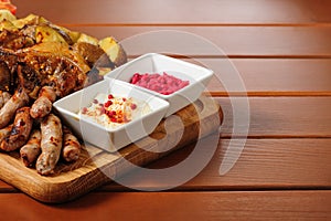 Big grilled meat and vegetables board