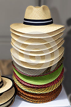 Big group of authentic panama hats, Ecuador photo