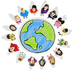 Big Group of Diverse Kids around the Globe