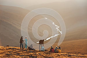 Big group of peoples on mountain top