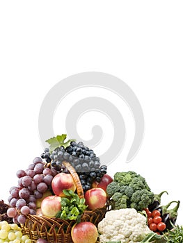 Big group of vegetable and fruit food objects