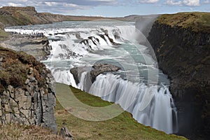 The big Gullfoss Waterfall near Reykjavik at the Golden Circle in Iceland