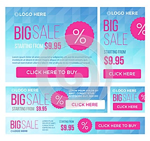 Big, half price and one day sale banners. Vector