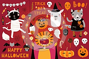 Big Halloween set with cute animals