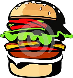 Big Hamburger on White Background, Vector Illustration