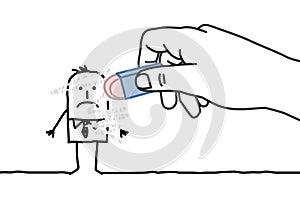 Big hand and cartoon businessman - eraser