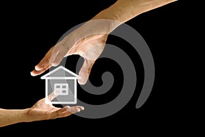 Big hand give the house icon to small hand