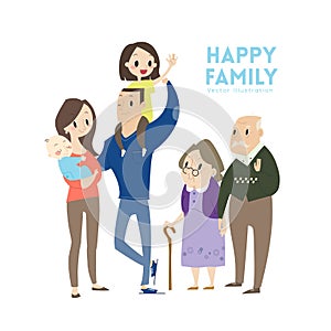 Big happy family cartoon illustration