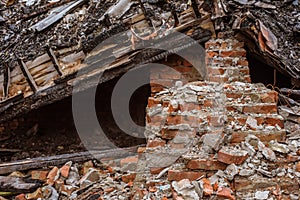 Heap of the red bricks which have stayed at home after destroyed