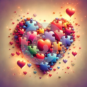 A big heart arranged like a puzzle of smaller hearts coming together