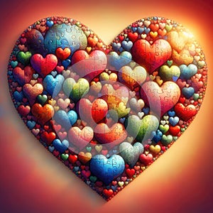 A big heart arranged like a puzzle of smaller hearts coming together