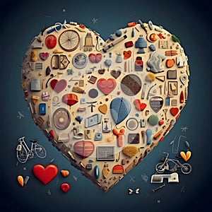 A big heart made of everyday objects