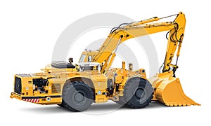 Big heavy excavator isolated on white background