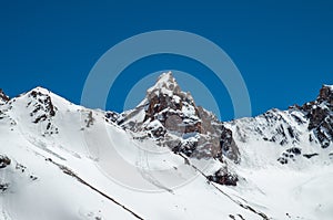 Big and high mountains in Central Asia, Tajikistan. with snow ad