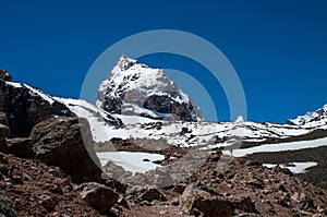 Big and high mountains in Central Asia, Tajikistan. with snow ad