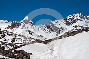 Big and high mountains in Central Asia, Tajikistan. with snow ad