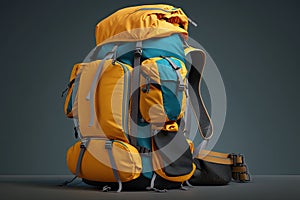 Big hiking and trekking backpack isolated on background. ai generative