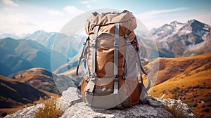 Big hiking and trekking backpack isolated. Generative AI